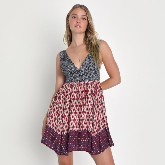 Lulus La Vie en Roses Navy Blue and Red Floral Print Dress Size XS - Picture 2 of 10